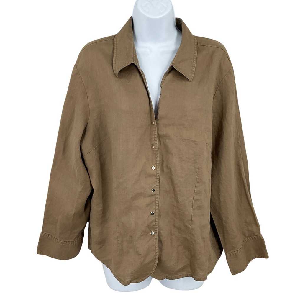 Coldwater Creek Button Up Shirt Womens‎ XL Brown Minimalist Earthy Neutral Airy